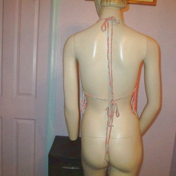 CROCHET Knit HALTER Tank TOP Free Size Backless FRINGE Hippie BOHO Festival - Picture 5 of 5